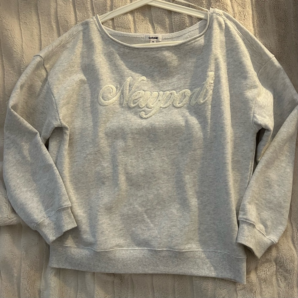 Garage off shoulder soft terry sweatshirt in grey